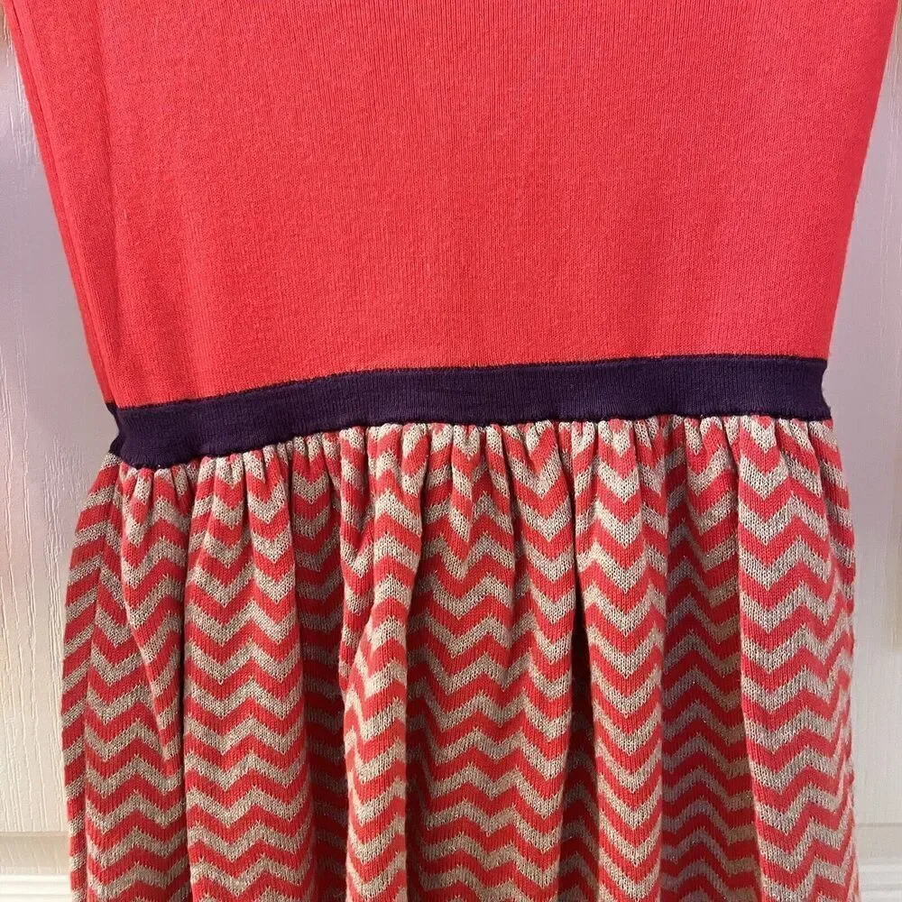 Mini Boden Long Sleeve Peter Pan Collar Sweater Dress Chevron Girls Size 5-6